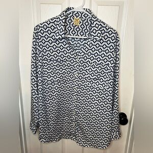 Faded Glory blouse size XXL. 100% polyester. Blue/white long sleeve button up.